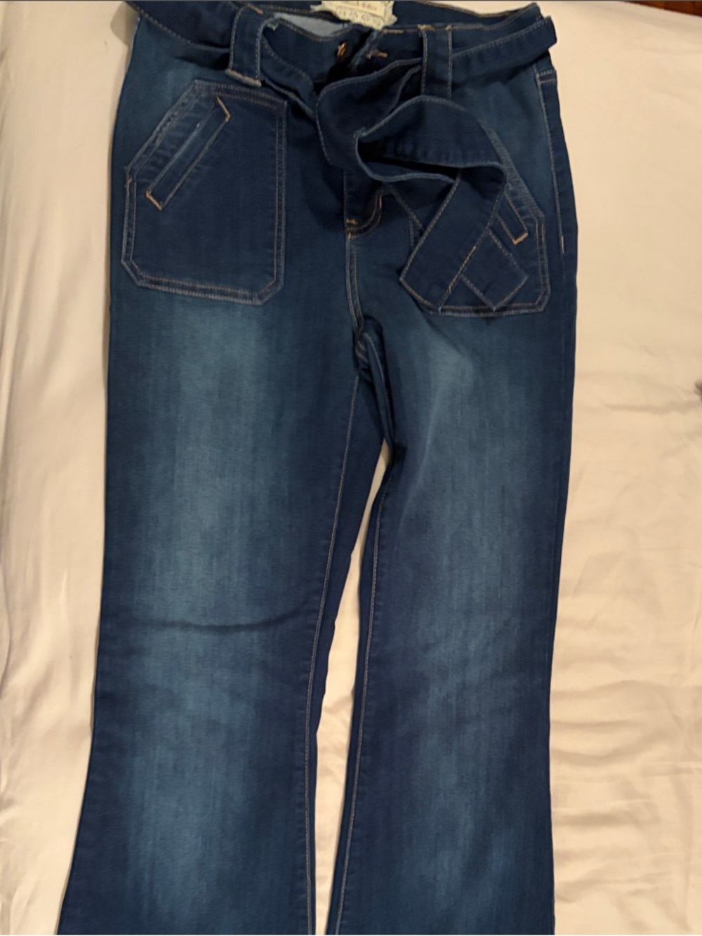 Altar'd State Dark Blue Flare Jeans with Tie-Waist